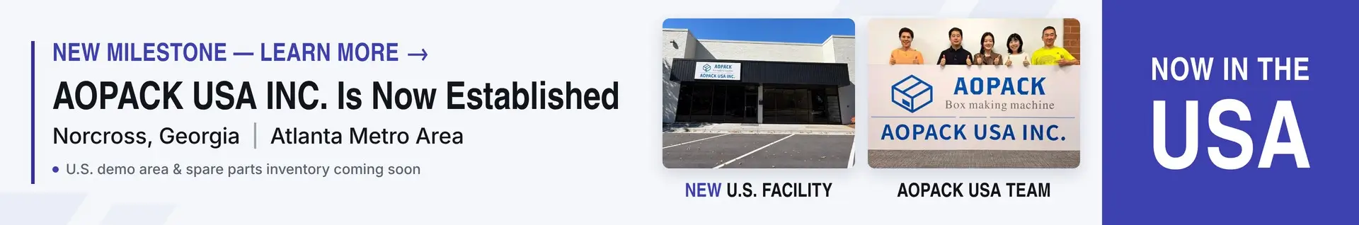 AOPACK USA INC. box making machine facility in Norcross, Georgia